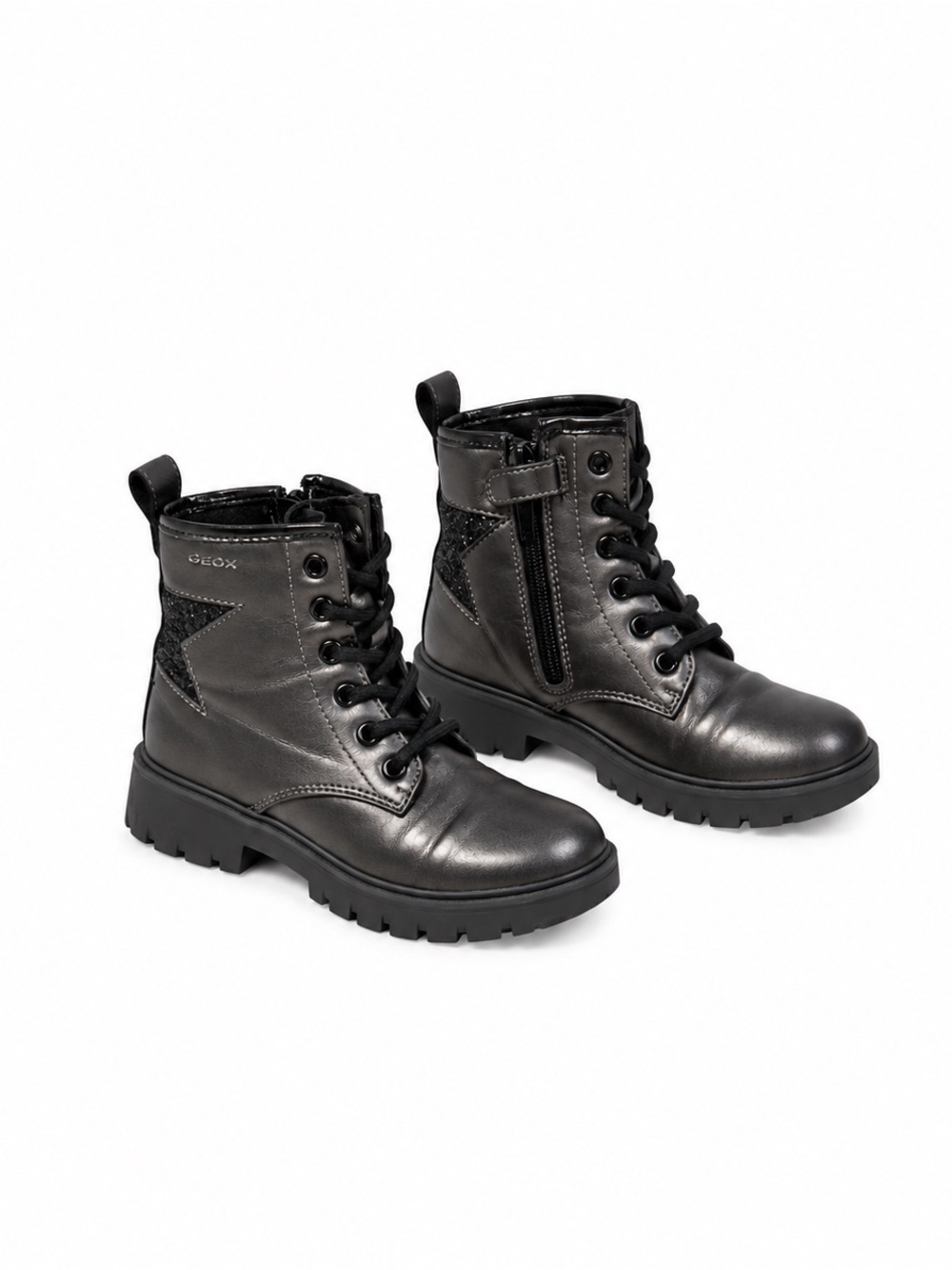 Geox Girls Black Glitter Star Combat Boots Size 13